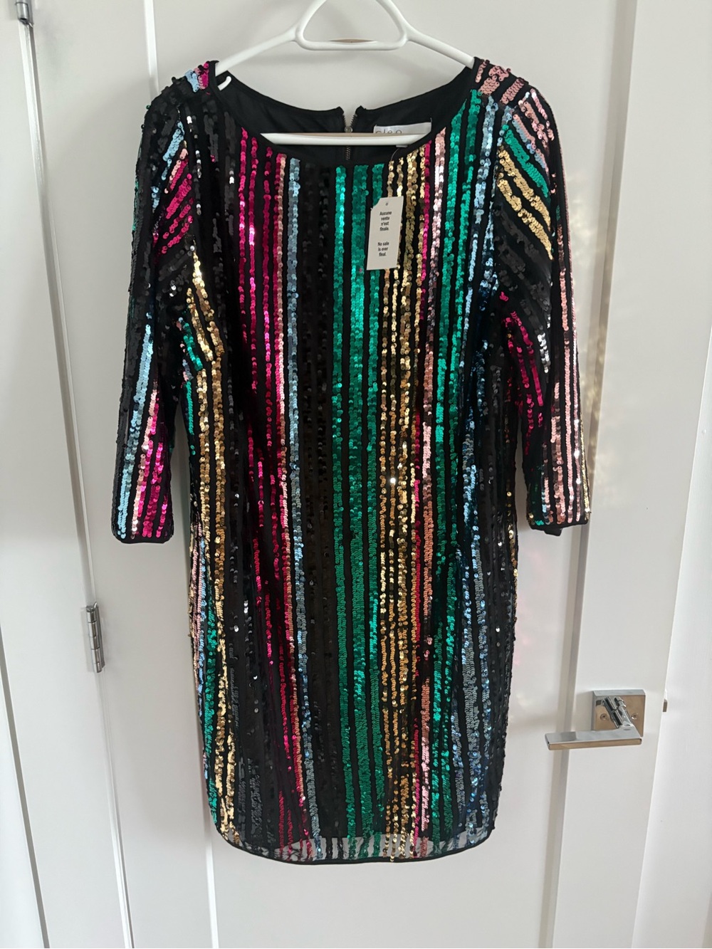 cleo Black Sequin Stripe Party Dress with Multicolor Vertical Stripes